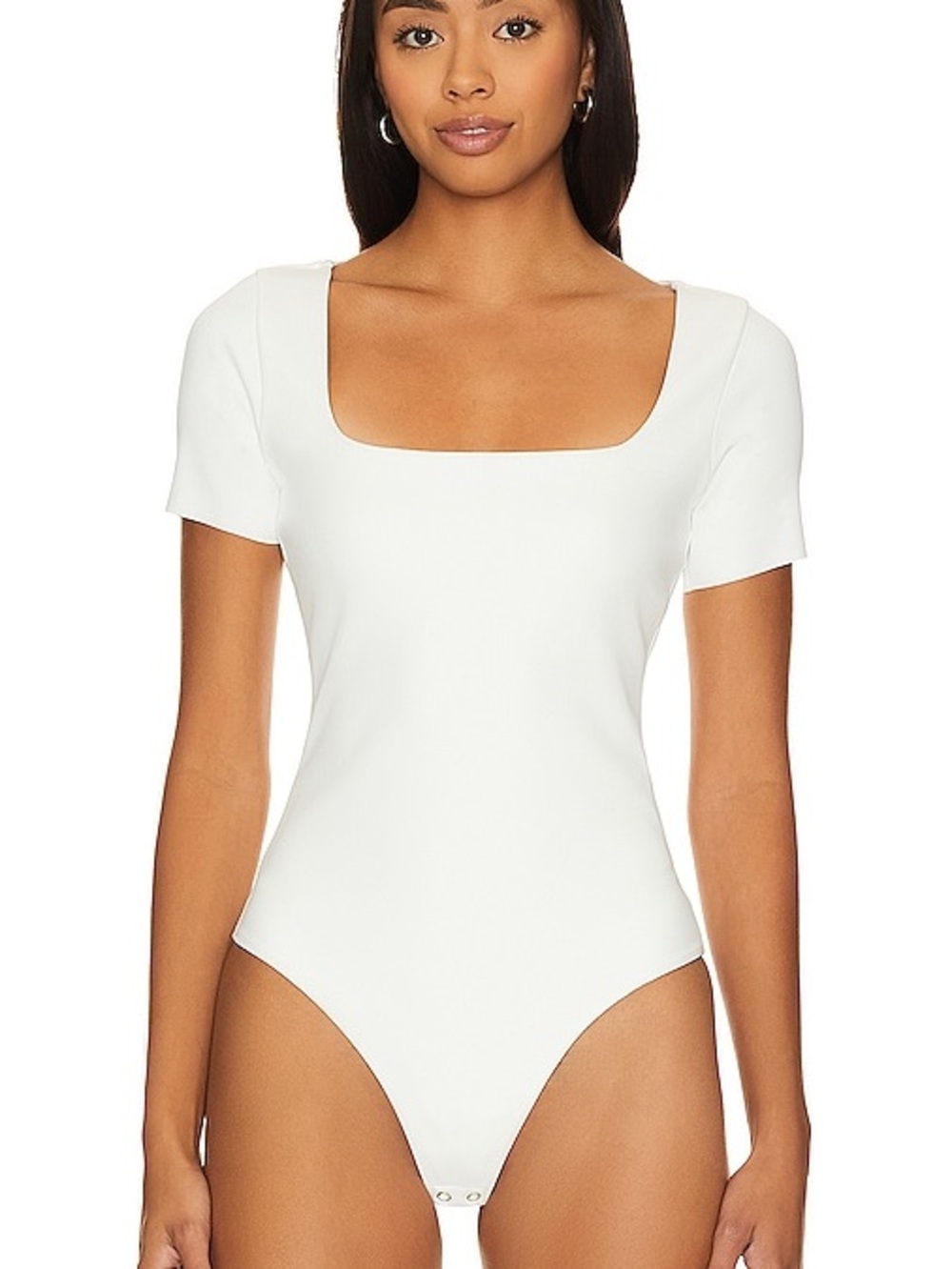 Good American White Square Neck Short Sleeve Bodysuit